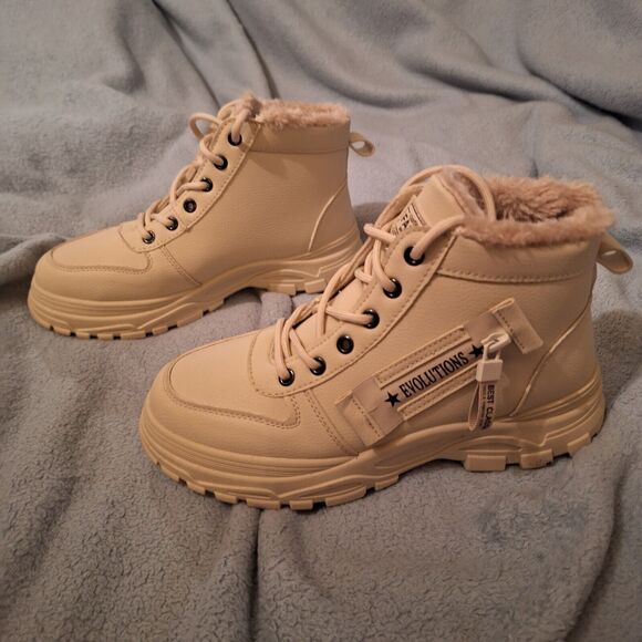 Winter Boots Casual Warm Womens Ankle Snow Sz 8 Furry Waterproof - Picture 5 of 12